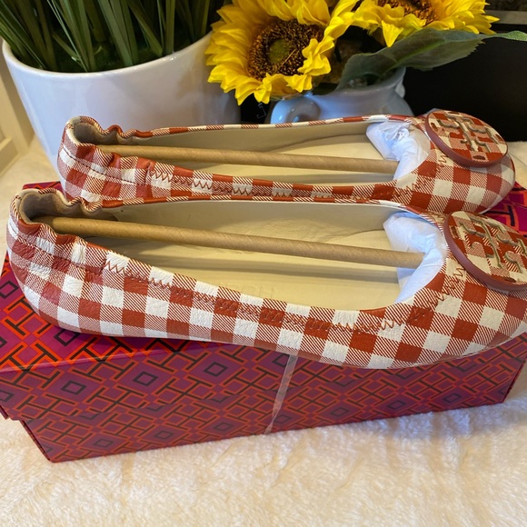 ✨NEW✨Tory Burch Minnie Gingham Leather Ballet Flats - Picture 4 of 6